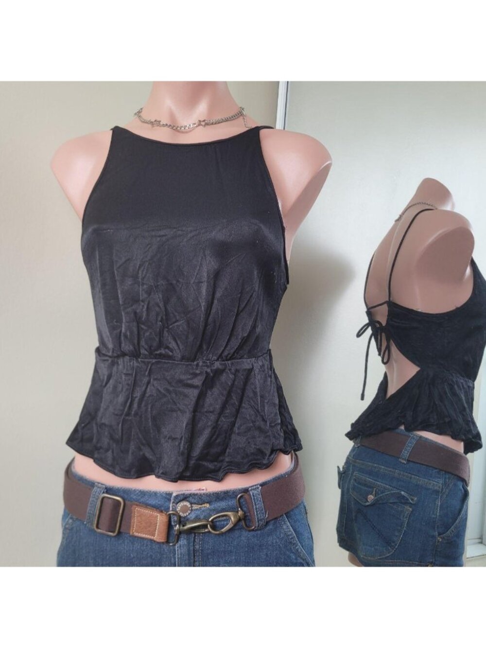 Zara Unique Backless Ruffle Trim Summer Camisole Top (S)